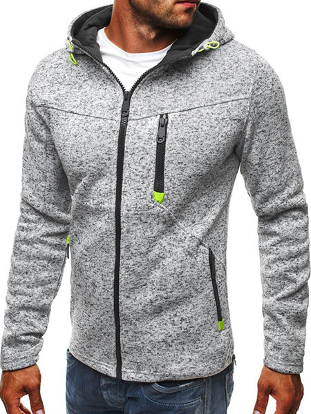 Light Gray Loose Zipper Long Sleeve Men Hoodie for Casual