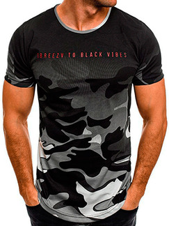 Gray and Black Loose Camouflage T-Shirt Men Shirt for Casual