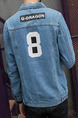 Blue Slim Denim Letter Digit Long Sleeve Pockets  Men Jacket for Casual