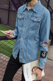 Blue Slim Denim Letter Digit Long Sleeve Pockets  Men Jacket for Casual