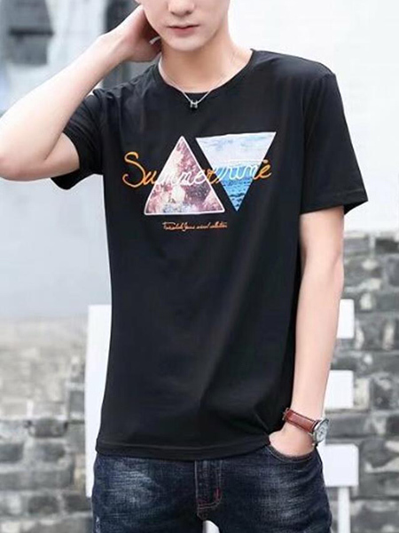 Black Slim Linking Pattern Letter Men Shirt for Casual