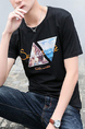 Black Slim Linking Pattern Letter Men Shirt for Casual