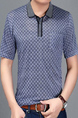 Gray and Blue Loose Lapel Grid Men Shirt for Casual Office Party