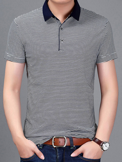 Black and White Slim Lapel Stripe  Men Shirt for Casual Office Party