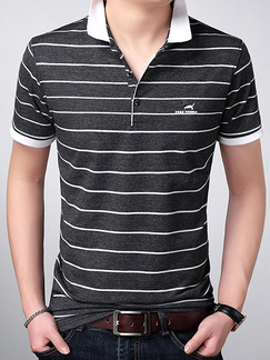 Black and White Slim Contrast Lapel Stripe  Men Shirt for Casual Party Office