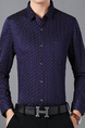 Navy Blue Slim Floral Wave Point Plus Size Long Sleeve Men Shirt for Casual Office Evening