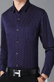 Navy Blue Slim Floral Wave Point Plus Size Long Sleeve Men Shirt for Casual Office Evening