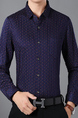 Navy Blue Slim Floral Wave Point Plus Size Long Sleeve Men Shirt for Casual Office Evening