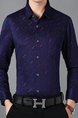 Navy Blue and Red Slim Lapel Printed Plus Size Long Sleeve Men Shirt for Casual Office Evening