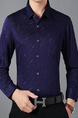 Navy Blue and Red Slim Lapel Printed Plus Size Long Sleeve Men Shirt for Casual Office Evening