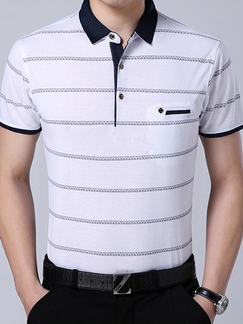 White Loose Lapel Stripe Plus Size Men Shirt for Casual Office