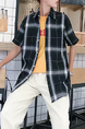 Black and Gray Loose Lapel Grid Men Shirt for Casual Party