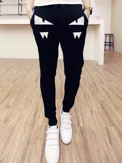 Black Slim Cartoon Pattern  Men Pants for Casual Sporty