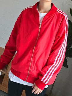 Red Loose Linking Side Stripe Long Sleeve Men Jacket for Casual Sporty