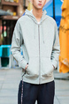 Light Gray Loose Hooded Drawstring Long Sleeve Men Jacket for Casual Sporty