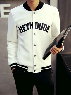 White Loose Stand Collar Letter Long Sleeve Men Coat for Casual