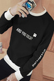 Black Loose Contrast Linking Letter Long Sleeve Men Sweater for Casual Sporty