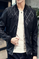 Black Slim Printed Stand Collar Long Sleeve Plus Size Men Coat for Casual Party