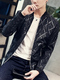 Black Slim Printed Stand Collar Long Sleeve Plus Size Men Coat for Casual Party