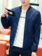 Navy Blue Slim Printed Stand Collar Long Sleeve Plus Size Men Coat for Casual Party