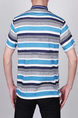 Blue and White and Gray Loose Plus Size Lapel Stripe Leisure Linking Collar Men Shirt for Casual Party Office