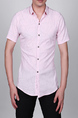 Pink Slim Plus Size Lapel Leisure Linking Single-breasted Geometric Pattern Collar Button-Down Men Shirt for Casual Party Office