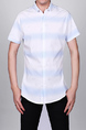 White and Blue Slim Plus Size Lapel Leisure Linking Single-breasted Collar Button-Down Men Shirt for Casual Party Office