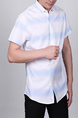 White and Blue Slim Plus Size Lapel Leisure Linking Single-breasted Collar Button-Down Men Shirt for Casual Party Office