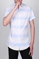 White and Blue Slim Plus Size Lapel Leisure Linking Single-breasted Collar Button-Down Men Shirt for Casual Party Office