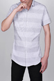 Gray Slim Plus Size Lapel Leisure Linking Single-breasted Grid Stripe Collar Button-Down Men Shirt for Casual Party Office