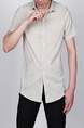 Beige Slim Plus Size Lapel Leisure Linking Single-breasted Collar Button-Down Men Shirt for Casual Party Office