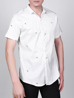 White Slim Plus Size Lapel Leisure Linking Single-breasted Collar Button-Down Men Shirt for Casual Party Office