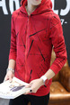 Red Plus Size Slim Printed Hooded Zipper Front Long Sleeve Men Sweater for Casual
