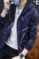 Blue Plus Size Slim Printed Hooded Zipper Front Long Sleeve Men Sweater for Casual