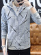 Grey Plus Size Slim Printed Hooded Zipper Front Long Sleeve Men Sweater for Casual
