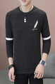 Black Plus Size Slim Contrast Linking Embroidery Round Neck Men Sweater for Casual