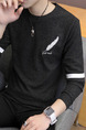 Black Plus Size Slim Contrast Linking Embroidery Round Neck Men Sweater for Casual