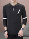 Black Plus Size Slim Contrast Linking Embroidery Round Neck Men Sweater for Casual
