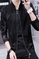 Black Plus Size Slim Stand Collar Cut Out See-Through Long Sleeve Men Jacket for Casual