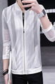 White Plus Size Slim Stand Collar Cut Out See-Through Long Sleeve Men Jacket for Casual