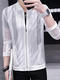 White Plus Size Slim Stand Collar Cut Out See-Through Long Sleeve Men Jacket for Casual
