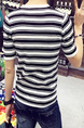 Black and White Plus Size Slim Contrast Stripe Round Neck Letter Printed  Men Shirt for Casual