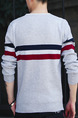 Grey Blue and Red Plus Size Slim V Neck Contrast Stripe Long Sleeve Men Sweater for Casual