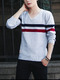 Grey Blue and Red Plus Size Slim V Neck Contrast Stripe Long Sleeve Men Sweater for Casual
