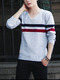 Grey Blue and Red Plus Size Slim V Neck Contrast Stripe Long Sleeve Men Sweater for Casual
