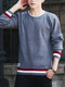 Grey Red and White Plus Size Slim Round Neck Contrast Linking Stripe Long Sleeve Men Sweater for Casual
