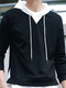 Black and White Plus Size Slim Contrast Linking Hooded Drawstring Letter Printed Men Sweater for Casual
