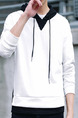 White and Black Plus Size Slim Contrast Linking Hooded Drawstring Letter Printed Long Sleeve Men Sweater for Casual
