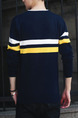 Blue White and Yellow Plus Size Slim V Neck Contrast Stripe Long Sleeve Men Sweater for Casual