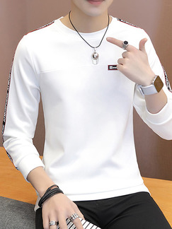 White Plus Size Slim Round Neck Contrast Linking Letter Printed Long Sleeve Men Sweater for Casual
